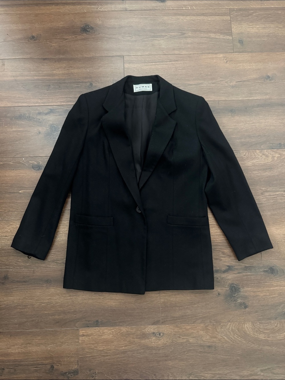 Dumas Black Pure Wool Blazer Single Button Made in USA Women Professional Jacket